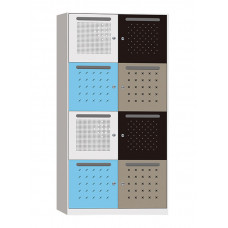 Dulap metalic pentru depozitare genți cu 8 uși, alb-albastru-negru-gri 800x450x1600 mm